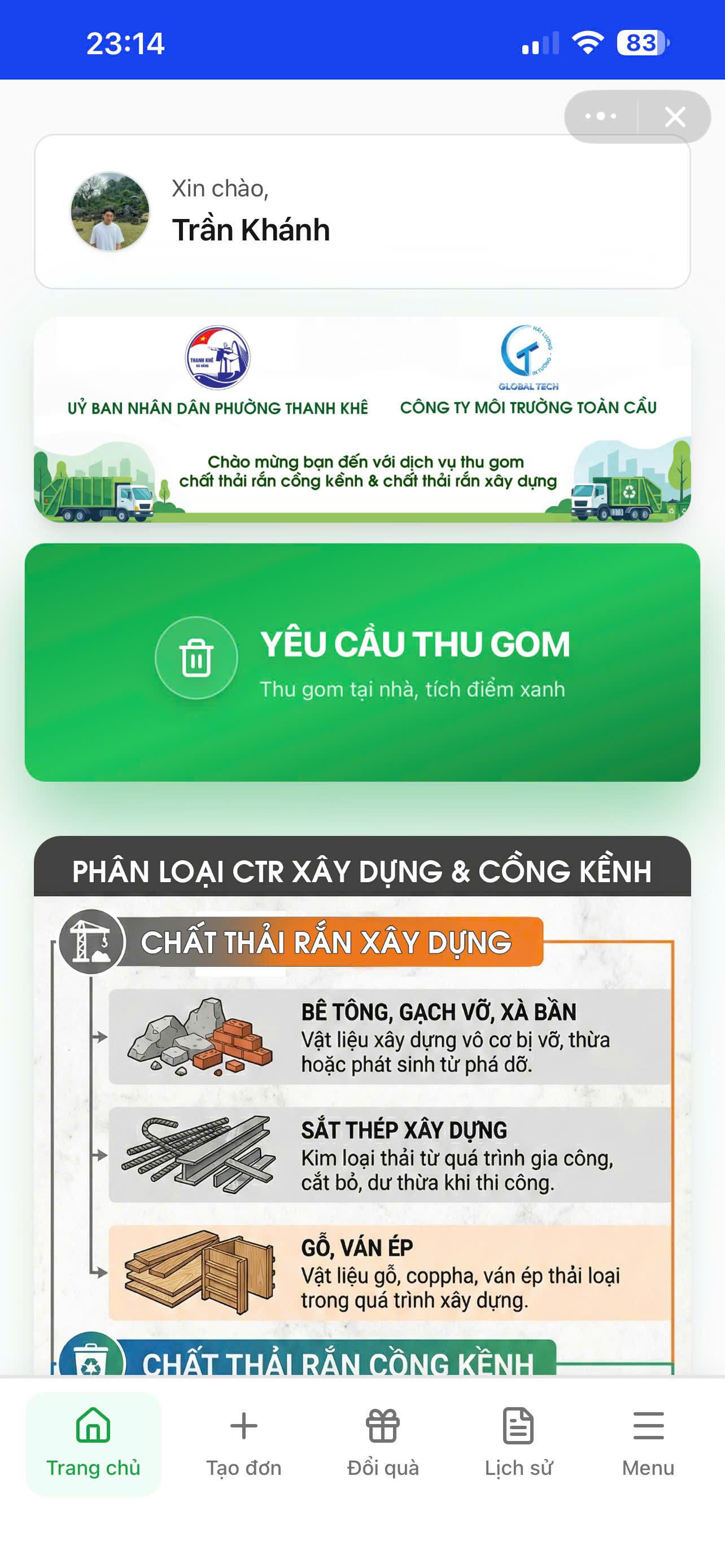 Zalo Mini App — Toàn Cầu thu gom môi trường